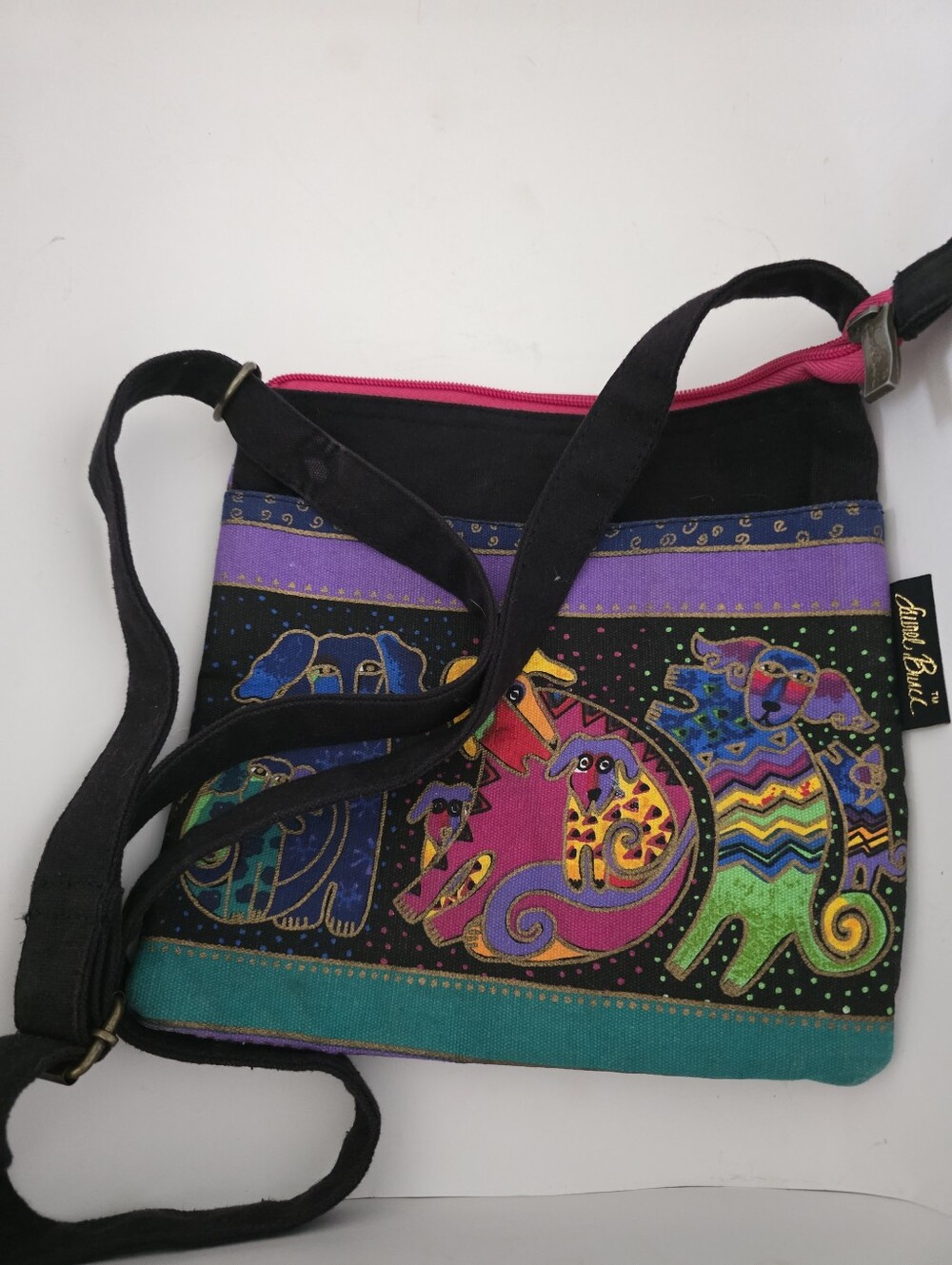 Laurel Burch Artistic Purse Cross body, 9.5 by 10-Inch, Dogs and Doggies Canvas